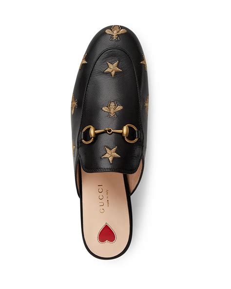 gucci flat princetown bee & star mule black women's 35.5eu|Black Leather Princetown Women's Slipper .